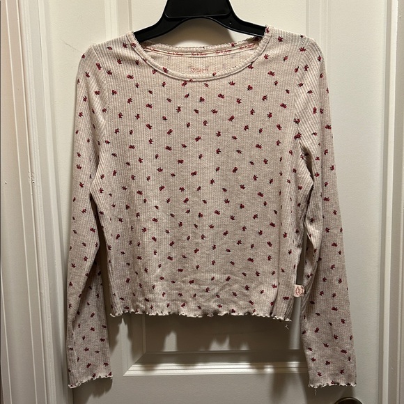 Primark Cream Ribbed Long Sleeve Top with Red Floral Print - Picture 2 of 15